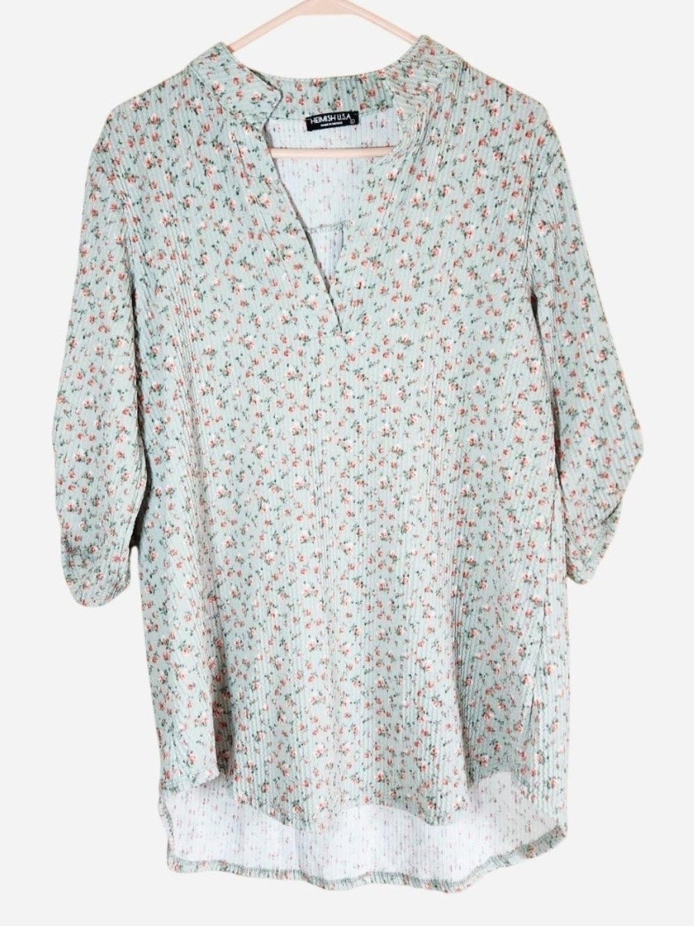 HEIMISH USA Mint Floral V-Neck Tunic Blouse
